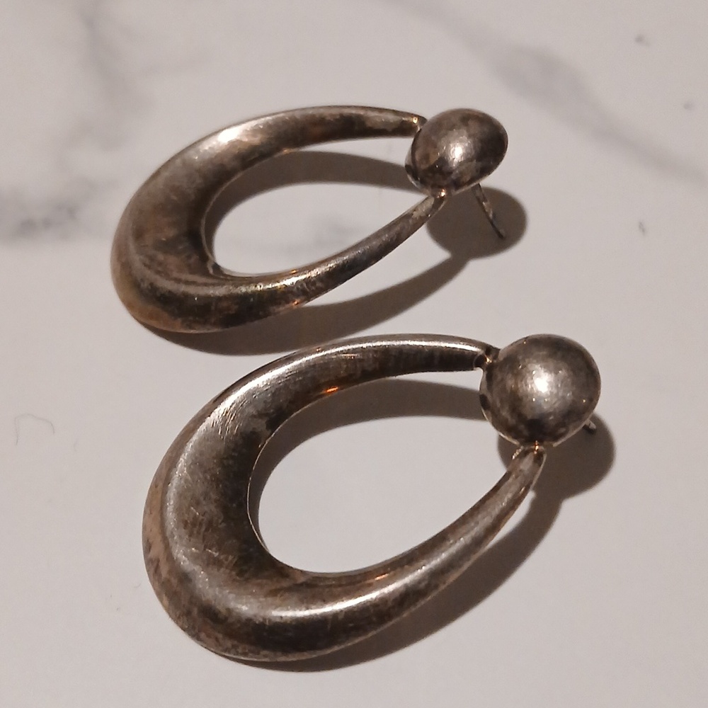 Vintage Sterling Door Knocker Style Earrings 1.5" Stamped